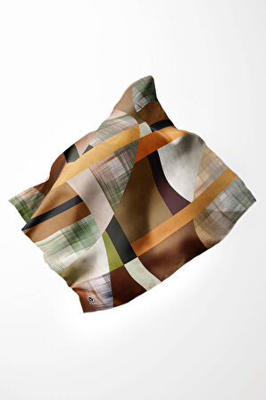 Twill Geometrik Desenli Vizon Renkli 90x90 Eşarp (İpek İçermez) Kenar Dikiş Şekli El Dikişli