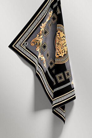 Twill Barok Desenli Gri Renkli 90x90 Eşarp (İpek İçermez) Kenar Dikiş Şekli El Dikişli