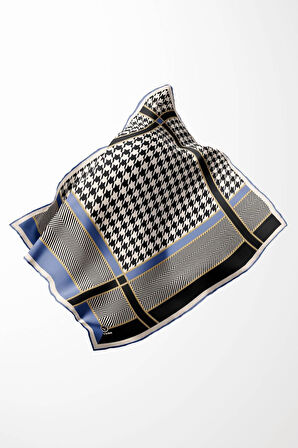 Twill Kazayağı Desenli İndigo Renkli 90x90 Eşarp (İpek İçermez) Kenar Dikiş Şekli El Dikişli