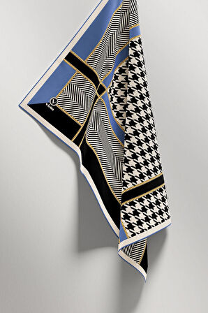 Twill Kazayağı Desenli İndigo Renkli 90x90 Eşarp (İpek İçermez) Kenar Dikiş Şekli El Dikişli