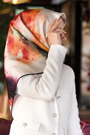 Vissona Tivil İpek Eşarp 10698 - 0037 Beyaz Yeşil Pastel Boya Desen