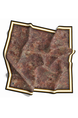 Twill Çiçek Desenli Siyah Renkli 90x90 Eşarp (İpek İçermez) Kenar Dikiş Şekli El Dikişli