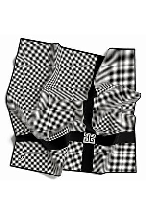Twill Kazayaklı Şerit Desenli Siyah Renkli 90x90 Eşarp (İpek İçermez) Dikim Şekli : El Dikişi