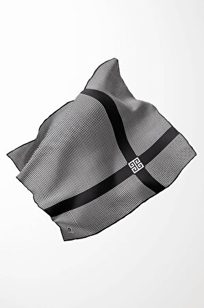 Twill Kazayaklı Şerit Desenli Siyah Renkli 90x90 Eşarp (İpek İçermez) Dikim Şekli : El Dikişi