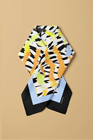 V39 Kadın Sarı Suluboya Desenli 50x50 Bandana HYL DG01281-22