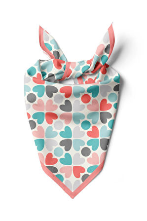 Kadın Pembe  Mavi Kalp Desenli 50x50 Bandana HYL DG0546-22