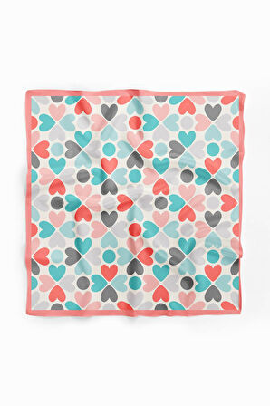 Kadın Pembe  Mavi Kalp Desenli 50x50 Bandana HYL DG0546-22