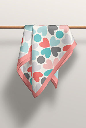 Kadın Pembe  Mavi Kalp Desenli 50x50 Bandana HYL DG0546-22