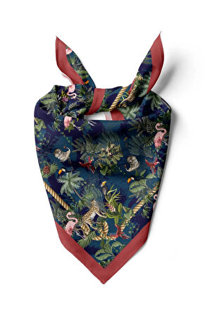 Kadın Lacivert Yeşil Flamingo Desenli 50x50 Bandana HYL DG01131-22