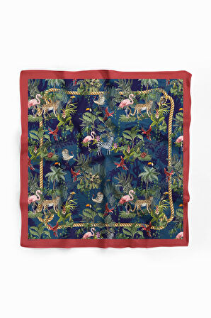 Kadın Lacivert Yeşil Flamingo Desenli 50x50 Bandana HYL DG01131-22