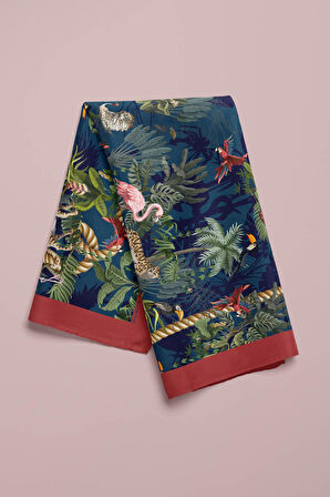 Kadın Lacivert Yeşil Flamingo Desenli 50x50 Bandana HYL DG01131-22