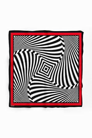 Kadın Siyah Beyaz Spiral Desenli 50x50 Bandana HYL DG0905-22