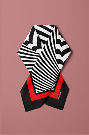 Kadın Siyah Beyaz Spiral Desenli 50x50 Bandana HYL DG0905-22