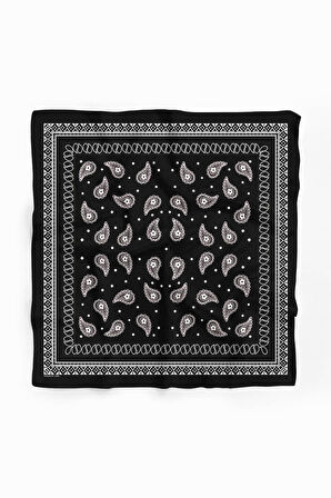 F46 Kadın Siyah Beyaz Şal Desenli 50x50 Bandana HYL DG01359-22