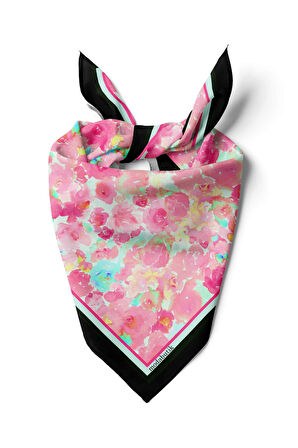 Kadın Pembe Çiçek Desenli 50x50 Bandana HYL DG01587-22