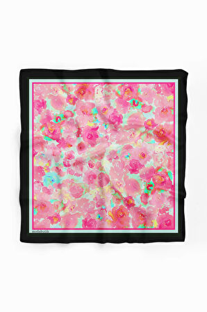 Kadın Pembe Çiçek Desenli 50x50 Bandana HYL DG01587-22