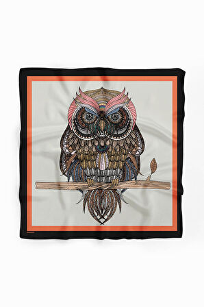 D73 Kadın Krem Ethnic Owl Desenli 50x50 Bandana HYL DG0660-22