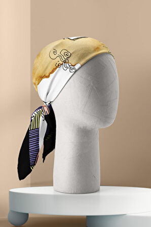 E64 Kadın Krem Mavi Afrikan Desenli 50x50 Bandana HYL DG01205-22