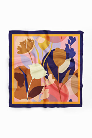 Z23 Kadın Kahverengi Krem Lale Desenli 50x50 Bandana - DG0887