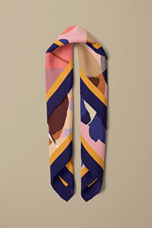 Z23 Kadın Kahverengi Krem Lale Desenli 50x50 Bandana - DG0887