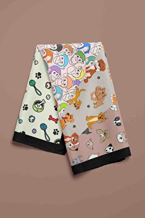 D4 Dog Monkey Desenli Krem Kırmızı Köpek Bandanası DG5575 45x45