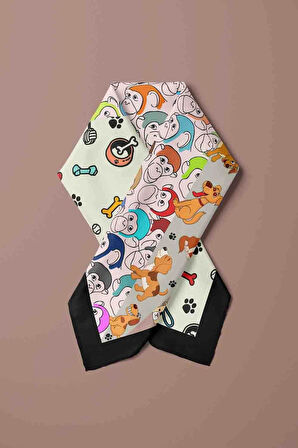 D4 Dog Monkey Desenli Krem Kırmızı Köpek Bandanası DG5575 45x45