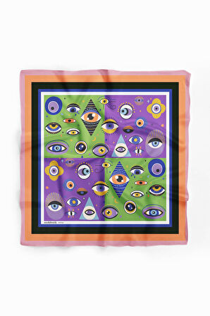 E55 Kadın Mor Yeşil Göz Desenli 50x50 Bandana HYL DG01673-22