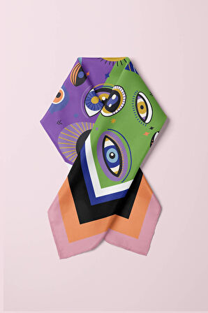 E55 Kadın Mor Yeşil Göz Desenli 50x50 Bandana HYL DG01673-22