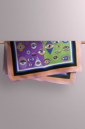 E55 Kadın Mor Yeşil Göz Desenli 50x50 Bandana HYL DG01673-22