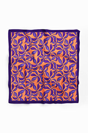 Kadın Mor Turuncu Basil Desenli 50x50 Bandana HYL DG0801-22