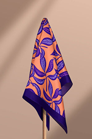 Kadın Mor Turuncu Basil Desenli 50x50 Bandana HYL DG0801-22