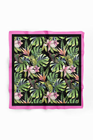 H32 Kadın Yeşil Yaprak Desenli 50x50 Bandana DG01408-22