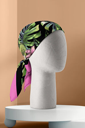H32 Kadın Yeşil Yaprak Desenli 50x50 Bandana DG01408-22