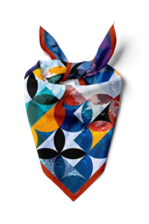 D75 Kadın Çok Renkli Suluboya Daire Desenli 50x50 Bandana HYL DG0796-22