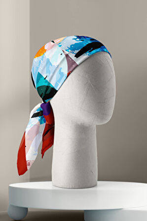D75 Kadın Çok Renkli Suluboya Daire Desenli 50x50 Bandana HYL DG0796-22