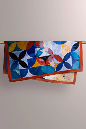 D75 Kadın Çok Renkli Suluboya Daire Desenli 50x50 Bandana HYL DG0796-22