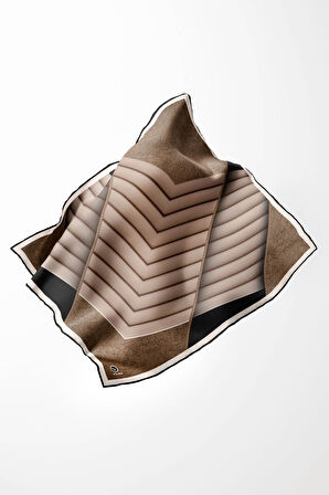 Twill Zigzag Desenli Bej Renkli 90x90 Eşarp (İpek İçermez) Kenar Dikiş Şekli El Dikişli