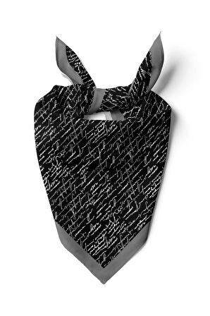 Kadın Siyah Beyaz El yazısı Desenli 50x50 Bandana HYL DG0711-22