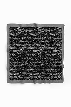 Kadın Siyah Beyaz El yazısı Desenli 50x50 Bandana HYL DG0711-22