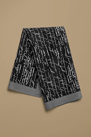 Kadın Siyah Beyaz El yazısı Desenli 50x50 Bandana HYL DG0711-22