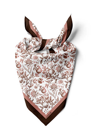F94 Kadın Kahverengi Burgeon Desenli 50x50 Bandana HYL DG0942-22