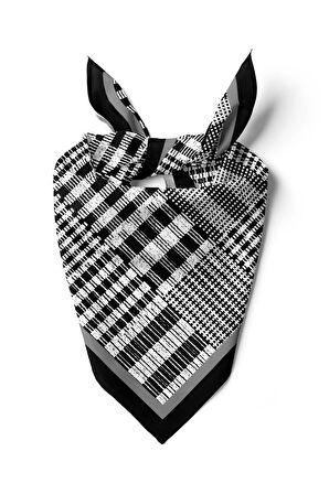 Kadın Siyah Beyaz Kareli Desenli 50x50 Bandana HYL DG0810-22