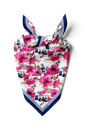 G54 Kadın Pembe Açık Mavi Gelincik Desenli 50x50 Bandana HYL DG0953-22