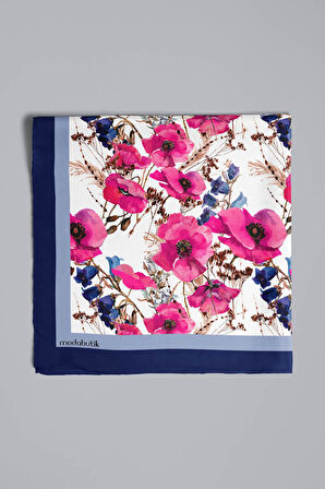 G54 Kadın Pembe Açık Mavi Gelincik Desenli 50x50 Bandana HYL DG0953-22