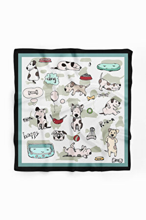 B5 Kadın Gri Puppy Love Desenli 50x50 Bandana HYL DG0682-22