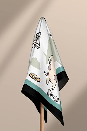 B5 Kadın Gri Puppy Love Desenli 50x50 Bandana HYL DG0682-22