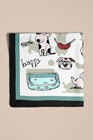 B5 Kadın Gri Puppy Love Desenli 50x50 Bandana HYL DG0682-22