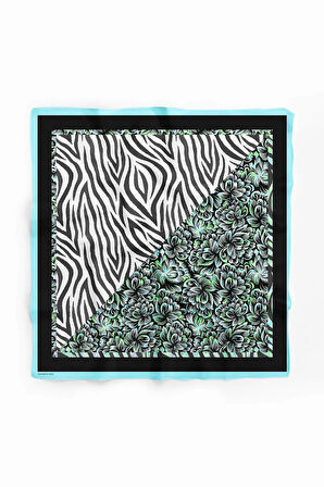 D60 Kadın Yeşil Zebra Desenli 50x50 Bandana HYL DG01431-22