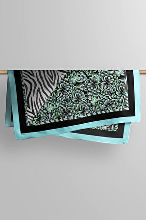 D60 Kadın Yeşil Zebra Desenli 50x50 Bandana HYL DG01431-22
