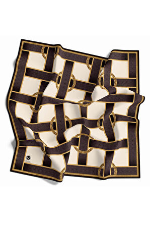 Twill Kemer Desenli Bej Renkli 90x90 Eşarp (İpek İçermez) Dikim Şekli : El Dikişi